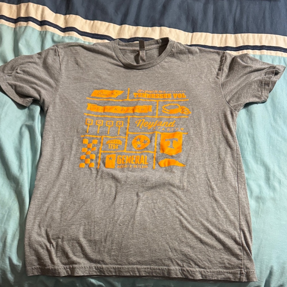 Next Level Apparel Gray Tee with Orange Graphics